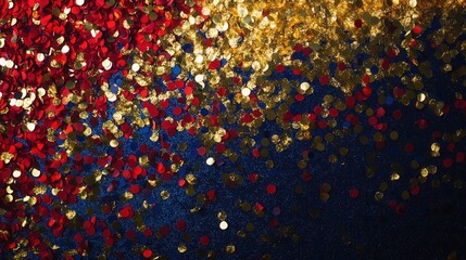 Poster - Celebrate with vibrant confetti in gold, red, and blue for a lively party atmosphere in a joyful setting
