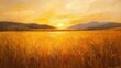 © Prism Trail - A golden field stretches toward mountains during a sunset