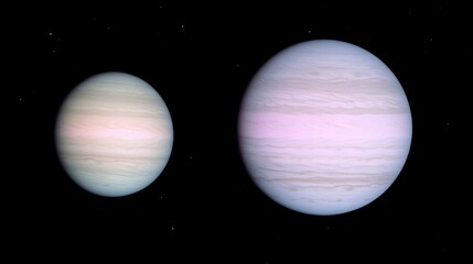 Wall Mural - Two striped gas giant planets float in dark infinite space