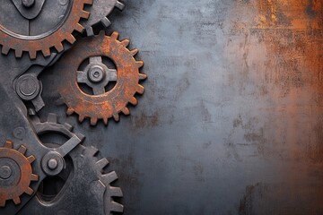 Poster - Industrial design featuring large gears and metallic textures with a robust mechanical style for creative backgrounds