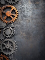 Poster - Industrial gears with mechanical design and rust tones create a robust background for creative text applications
