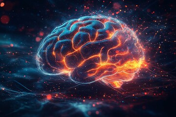 Wall Mural - a glowing artistic representation of the human brain with energy