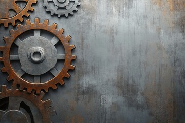 Poster - Industrial gear background with gray and rust tones featuring prominent metallic elements for robust mechanical designs