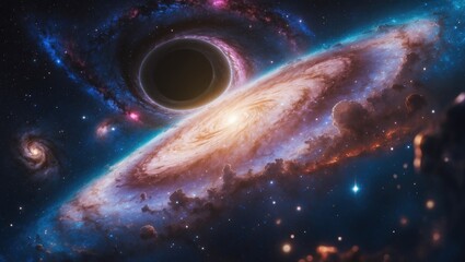 Wall Mural - a galaxy is being approached by a space black hole in speculative science.