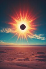 Wall Mural - stunning solar eclipse above desert
