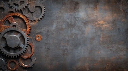 Poster - Industrial backdrop featuring gray and rust gears with a metallic gradient for text overlay