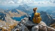 © Azhorov - Mountain landscape with a person working on a laptop at an elevation during a clear day