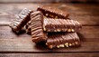 © Lyra - mykolaiv ukraine january 14 2021 snickers chocolate bars on brown wooden background