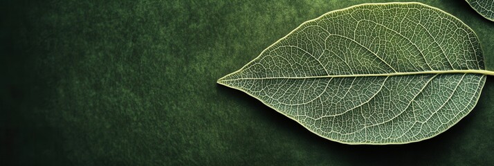 Poster - Intricate leaf design on a textured green background evokes a sense of sustainability and organic beauty