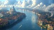 © harryaishi - Aerial view of Venice, Italy, showcasing the Grand Canal, Basilica di Santa Maria della Salute, and surrounding architecture on a cloudy day.