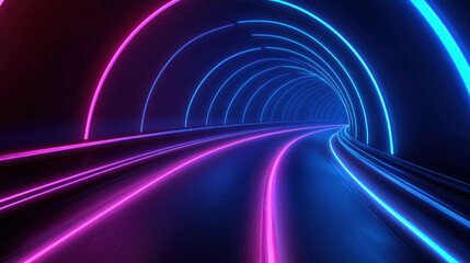Wall Mural - futuristic neon tunnel with high-speed motion effect in cyber aesthetic style