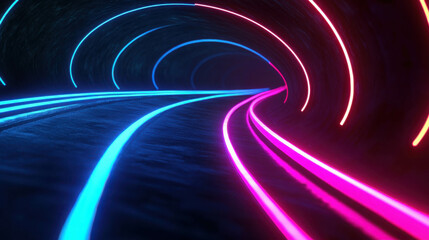 Wall Mural - high speed cyber race through neon grid in futuristic tunnel design
