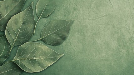 Fototapete - Natural leaf pattern on green textured background designed for sustainable themes and organic concepts with space for text