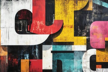 Aufkleber - Stylish urban background features bold oversized abstract typography with vibrant colors and modern design elements for creative projects