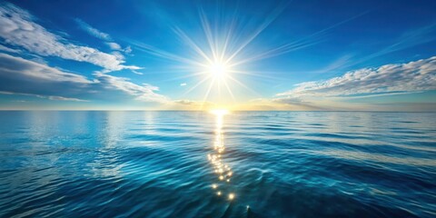 Wall Mural - serene ocean view with bright sun shining over calm water, water, paradise,  water, paradise,beach, clouds