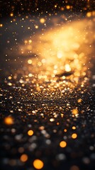 Wall Mural - A shimmering, golden bokeh effect on a dark surface, evoking warmth and magic.