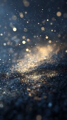 Wall Mural - A close-up view of shimmering particles resembling dust or glitter in a dark environment.