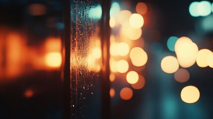 Wall Mural - A blurred, colorful background with warm bokeh lights and a reflective surface.