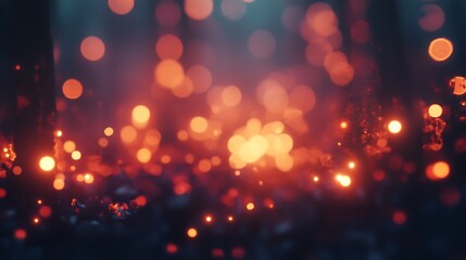 Wall Mural - A dreamy forest scene filled with glowing orbs of light, evoking a magical atmosphere.
