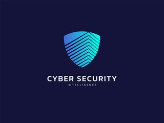 Wall Mural - cyber security intelligence protection shield with overlapping triangles technology data scan vector