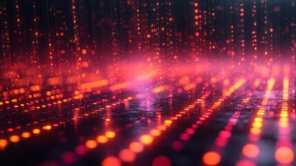Sticker - a computer generated image of a red and orange background with many small dots. digital data stream 