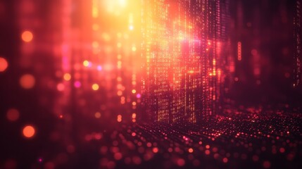 Wall Mural - a red background with a bunch of dots. digital data stream background with glowing binary code and b