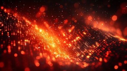 Wall Mural - a red and orange background with a lot of dots. digital data stream background with glowing binary c