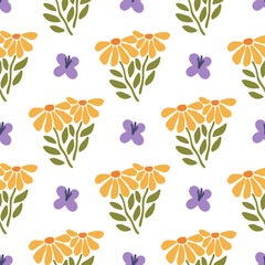 Wall Mural - Floral vector seamless pattern with flower daisy