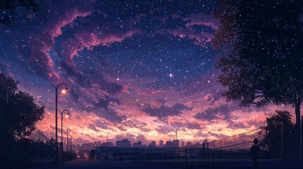 Wall Mural - Enjoy the beauty of a vibrant night filled with stars in pixel art form.