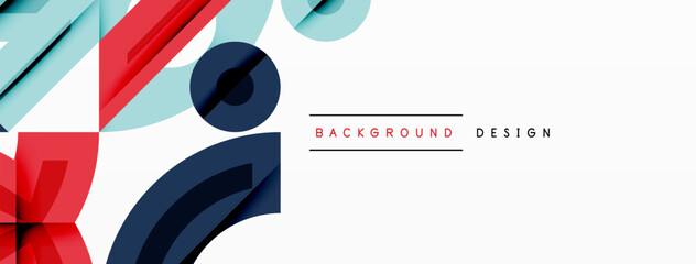 Wall Mural - Abstract geometric background with shapes, featuring circular and rounded elements. Bold contrast, smooth gradients, dynamic composition, futuristic style