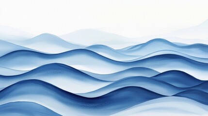 Wall Mural - Abstract watercolor artwork featuring indigo and light blue waves.