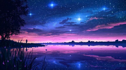 Wall Mural - Captivating pixel art depicting a starry night sky.