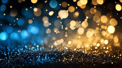 Wall Mural - Vibrant visual of golden and blue glitter lights for artistic projects.