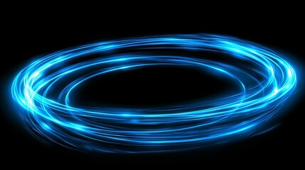 Abstract blue glowing light circles on black background.