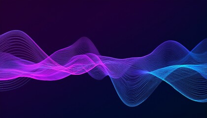 Wall Mural - Blue purple wave line light gradient dark background. Abstract technology big data digital background. 3D rendering.
