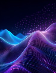 Wall Mural - Blue purple wave line light gradient dark background. Abstract technology big data digital background. 3D rendering.