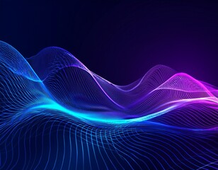 Wall Mural - Blue purple wave line light gradient dark background. Abstract technology big data digital background. 3D rendering.