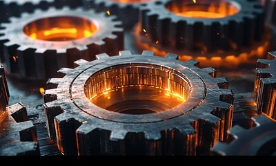Fototapete - Fiery Gears in Motion
