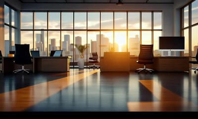 Aufkleber - Empty modern office at sunrise