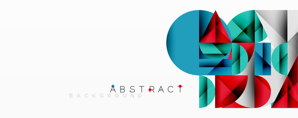 Fototapete - Modern abstract composition with layered circles and angular segments featuring gradients, transparency effects, and a structured geometric layout