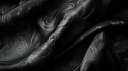 Wall Mural - elegant black fabric with intricate patterns