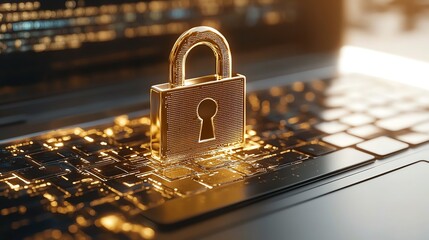 Fototapete - 3D rendering of open padlock on shield displayed on laptop screen, representing cybersecurity and online safety, digital protection, encryption technology, modern digital security