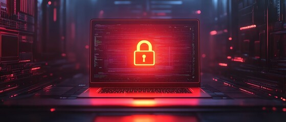 Leinwandbilder - Laptop with open padlock symbol on shield displayed on screen, representing cybersecurity and online safety, 3D rendering, modern digital protection, encryption technology