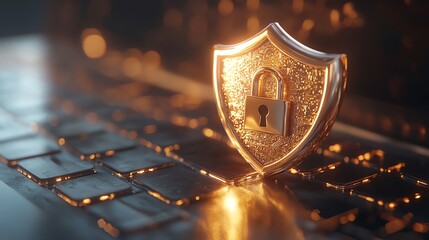 Leinwandbilder - Open padlock on shield displayed on laptop screen, symbolizing online safety, protection, and cybersecurity, 3D rendering, digital security, encryption concept, advanced technology