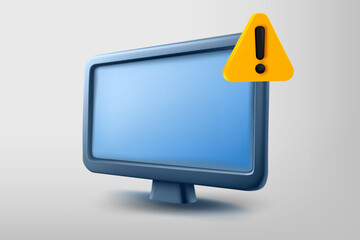 Fototapete - Modern monitor with exclamaion sign. Vector 3d illustration