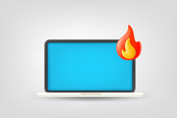 Fototapete - Modern laptop with hot sign. Vector 3d illustration