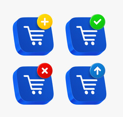 Aufkleber - Shopping cart icon set with different pictograms. 3d vector icons collection