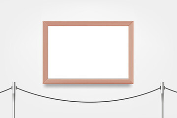 Poster - Wood portrait frame on the wall. 3d vector mockup