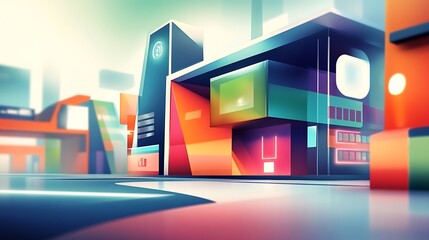 Wall Mural - abstract urban landscape featuring colorful geometric shapes and blurred details in a modern city se