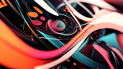 Wall Mural - vibrant abstract composition of fluid lines and shapes in bold colors and dynamic flow for artistic 